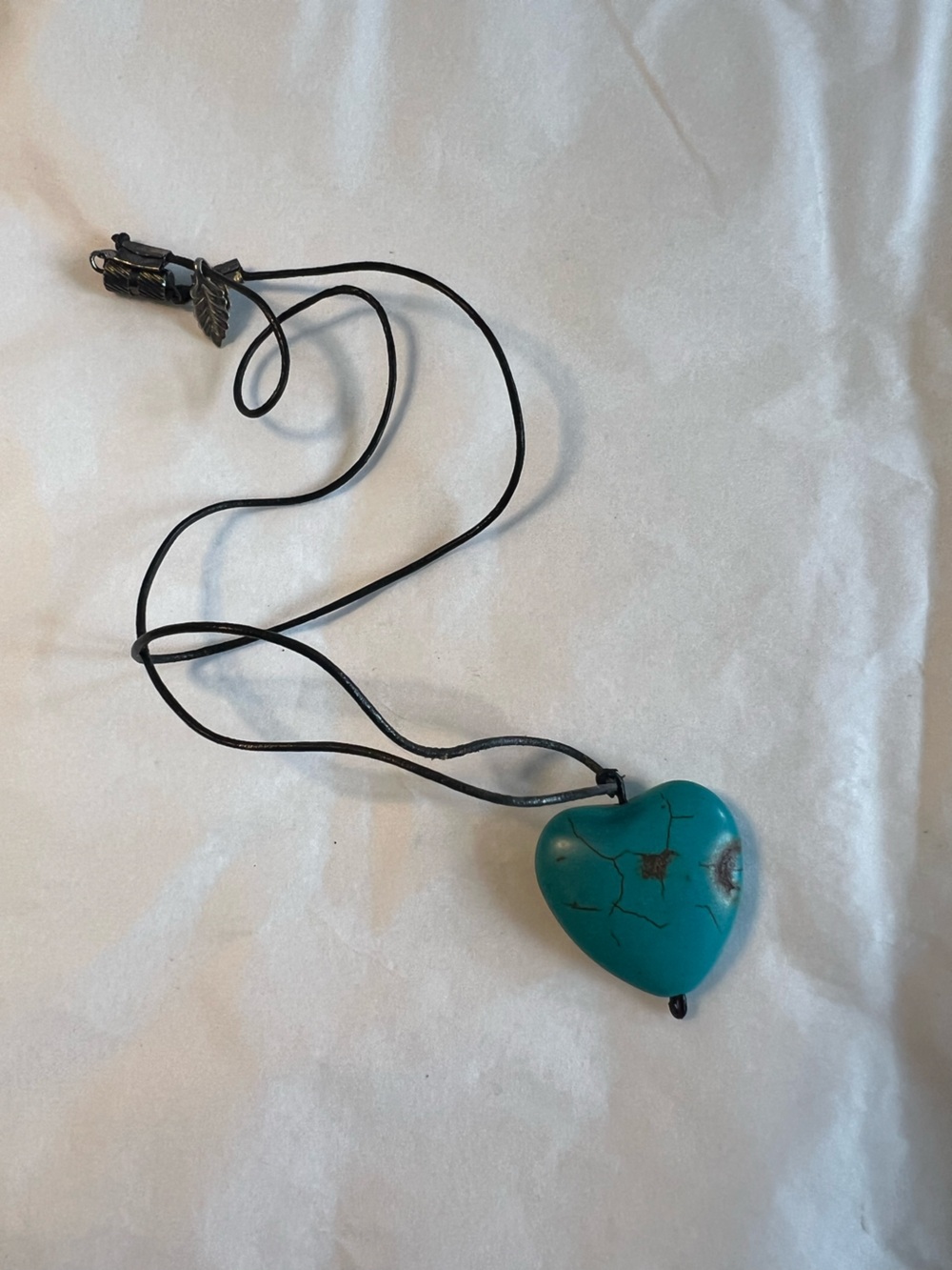 Turquoise Heart Pendant on Black Cord Necklace